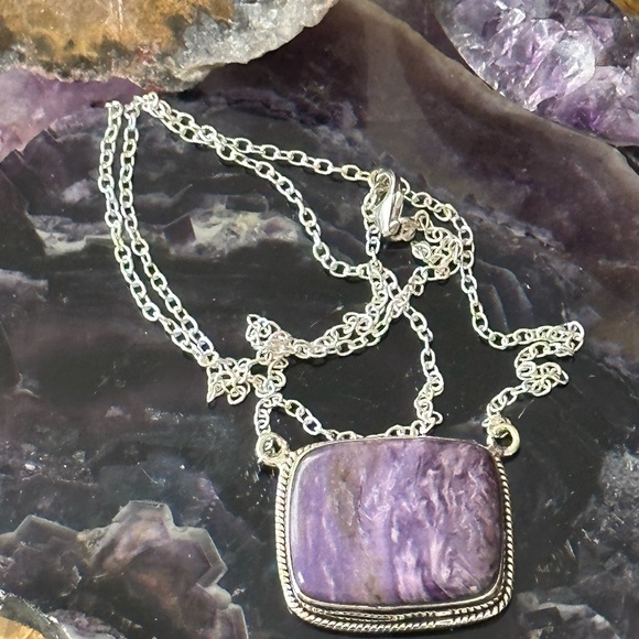Charoite southwestern sterling silver necklace - Picture 4 of 8